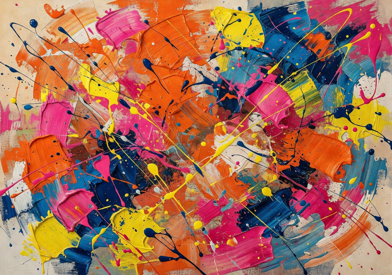 Abstract expressionist painting with vibrant colors by Anna Wiśniewska