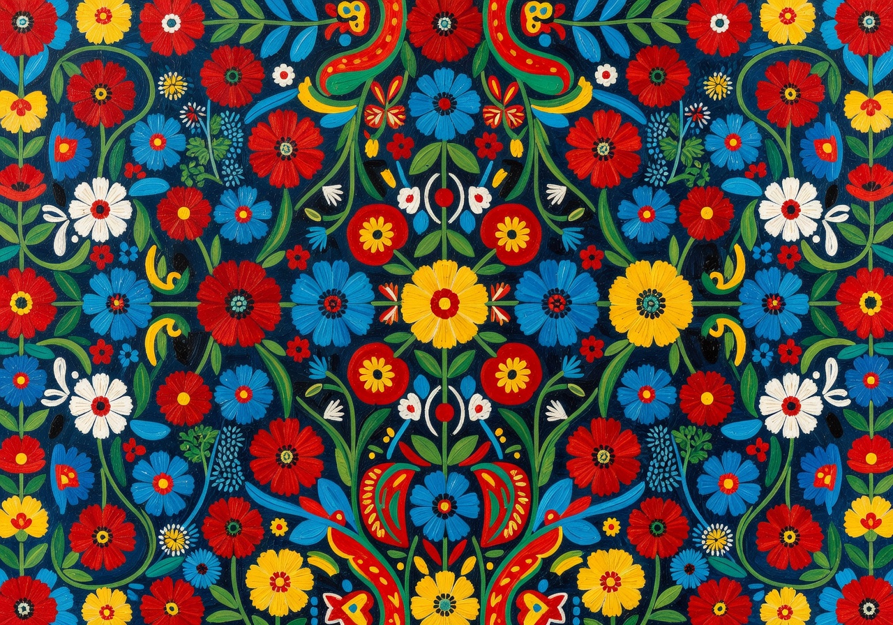 Colorful folk pattern painting by Katarzyna Zielińska