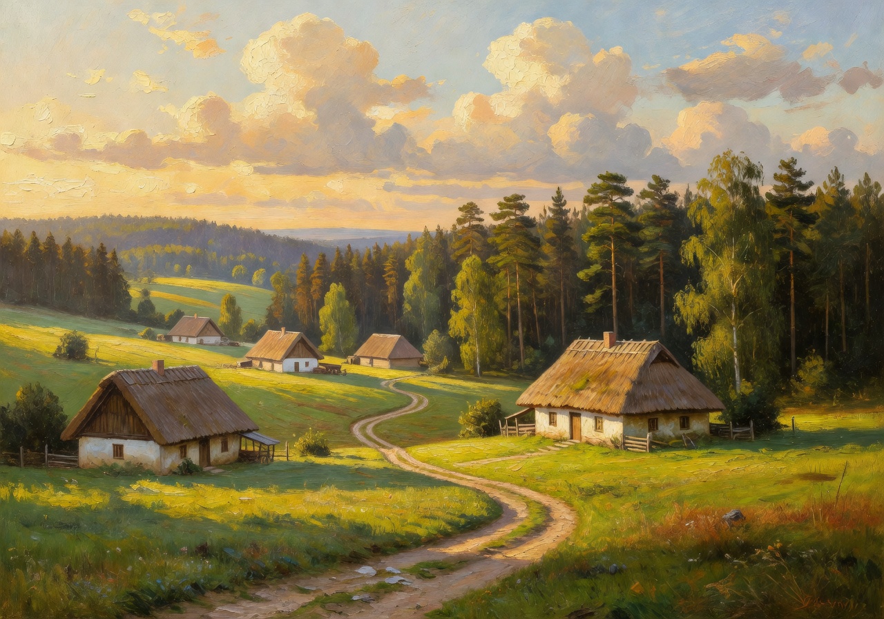 Landscape painting of Polish countryside by Marek Kowalski