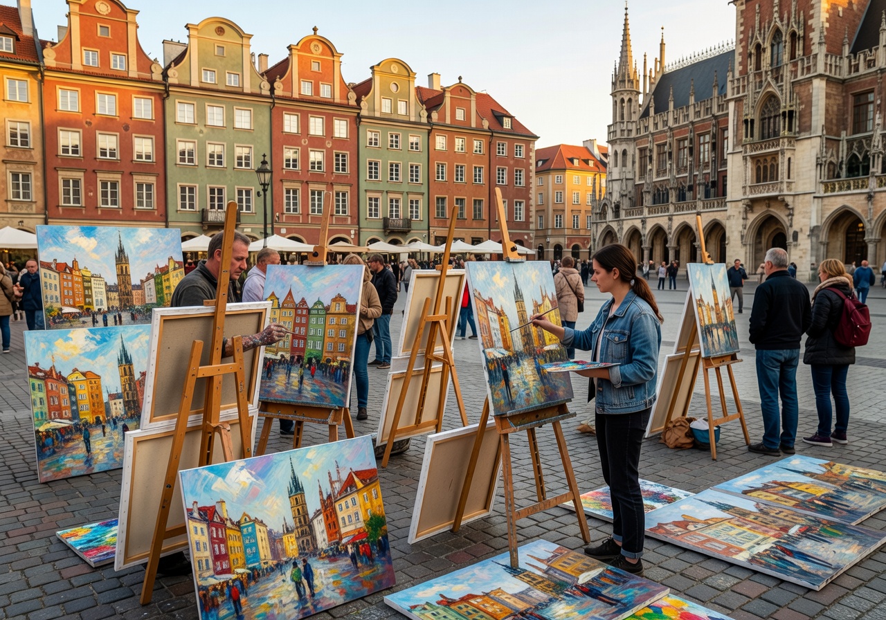 Painters and art displays at Wrocław Market Square