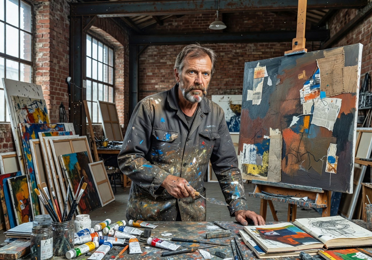 Portrait of contemporary mixed media artist Piotr Dąbrowski from Wrocław, Poland