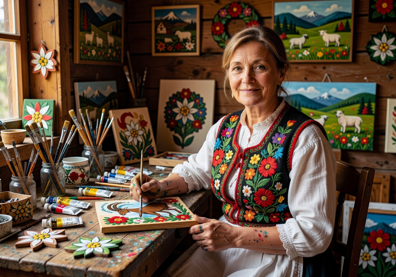 Portrait of folk art painter Katarzyna Zielińska from Zakopane, Poland