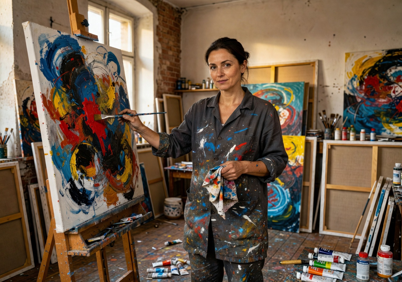 Portrait of Polish painter Anna Wiśniewska, an abstract expressionist from Warsaw